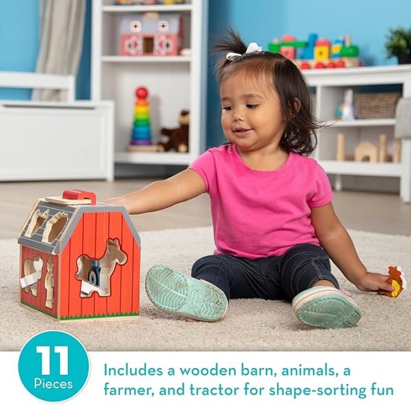 Melissa & Doug Wooden Take-Along Barn Toy with Flip-Up Roof and Handle, 10 Farm Play Pieces - Image 2