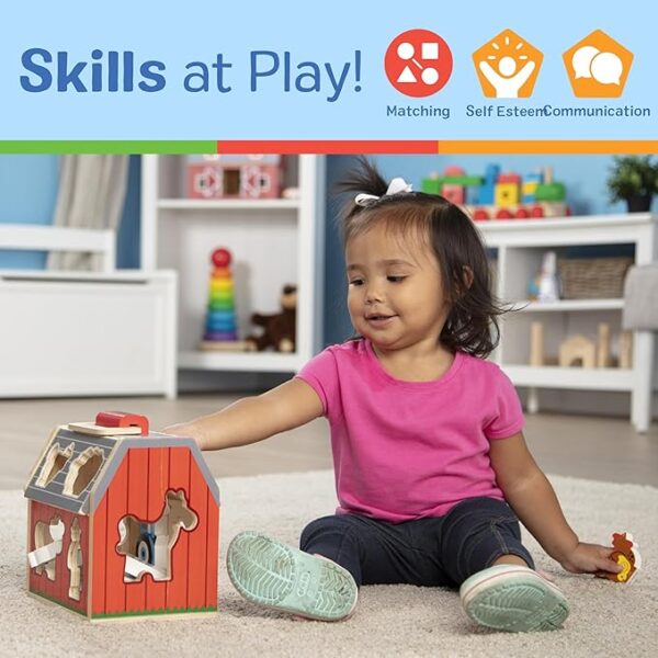 Melissa & Doug Wooden Take-Along Barn Toy with Flip-Up Roof and Handle, 10 Farm Play Pieces - Image 5