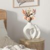 White Vases for Decor, Heart Shaped Ceramic Vase Set of 2 - Image 5
